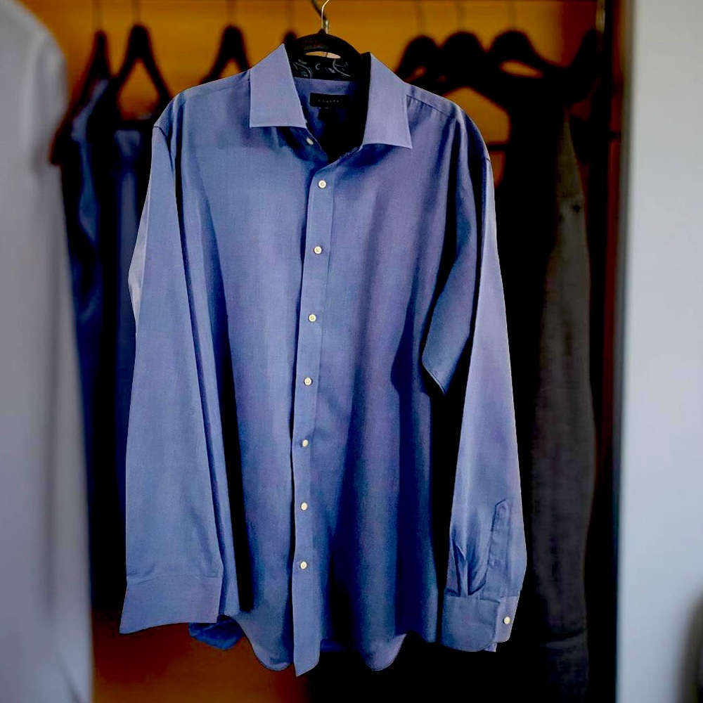 Ziggurat Men's Contrasting Cuffs Blue Press Dress Shirt Size 2XLT Multicolor